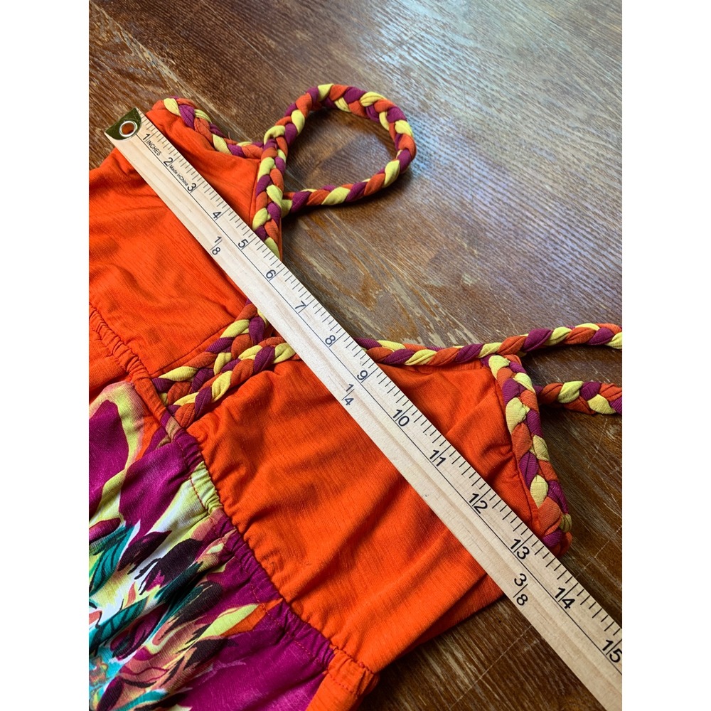 MCM Y2K Orange Tropical Floral Braided Strap Empire Waist Mini Dress‎ Preloved - Picture 7 of 9